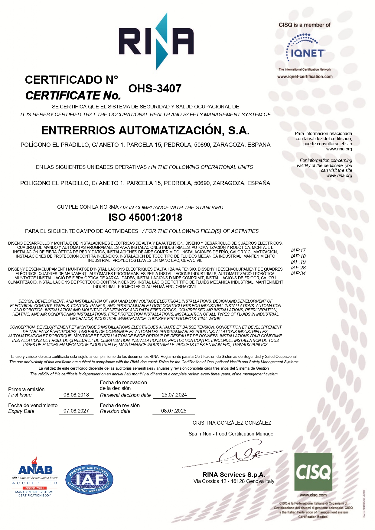 Certificado ISO 45001